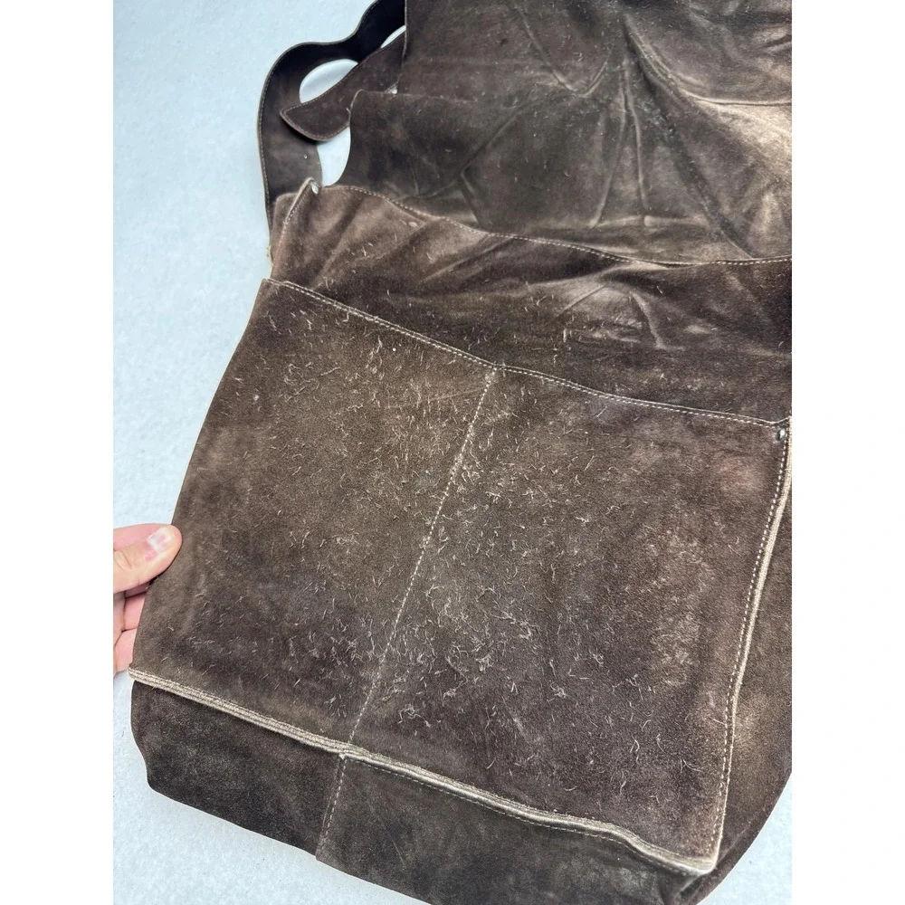 Banana Republic Messenger Bag Mens Large Brown Suede Leather Crossbody Shoulder